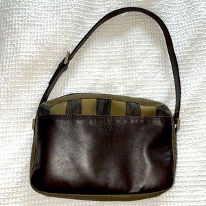 Fendi Brown Pequin Stripe Shoulder Bag
